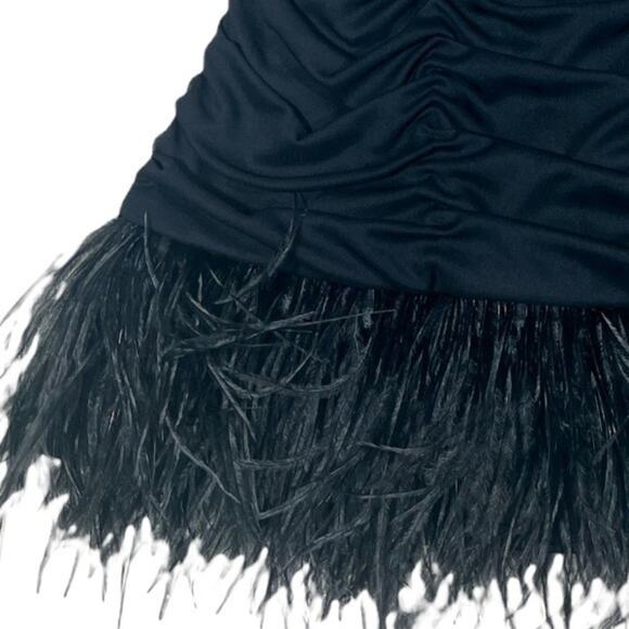 Guess Black Mini Dress, Feather Trim | Size 8 - Picture 3 of 6